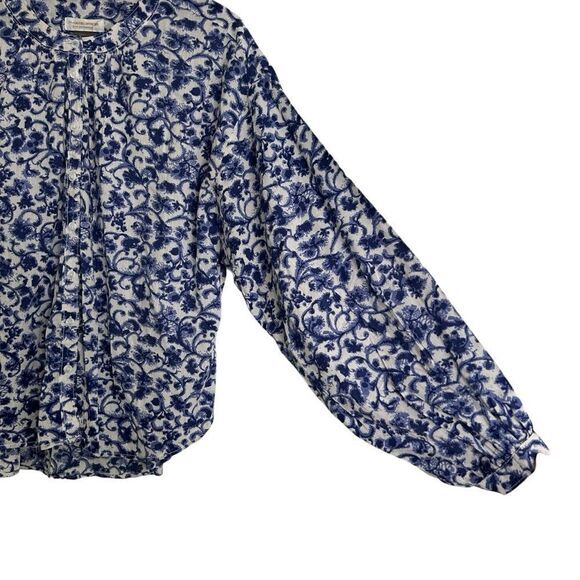 Pilcro by Anthropologie floral band collar blouse size small white/Blue - Picture 5 of 9